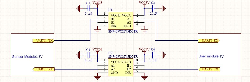 Схема преобразования уровней на SN74LVC2T45DCTR Схема преобразования уровней на SN74LVC2T45DCTR